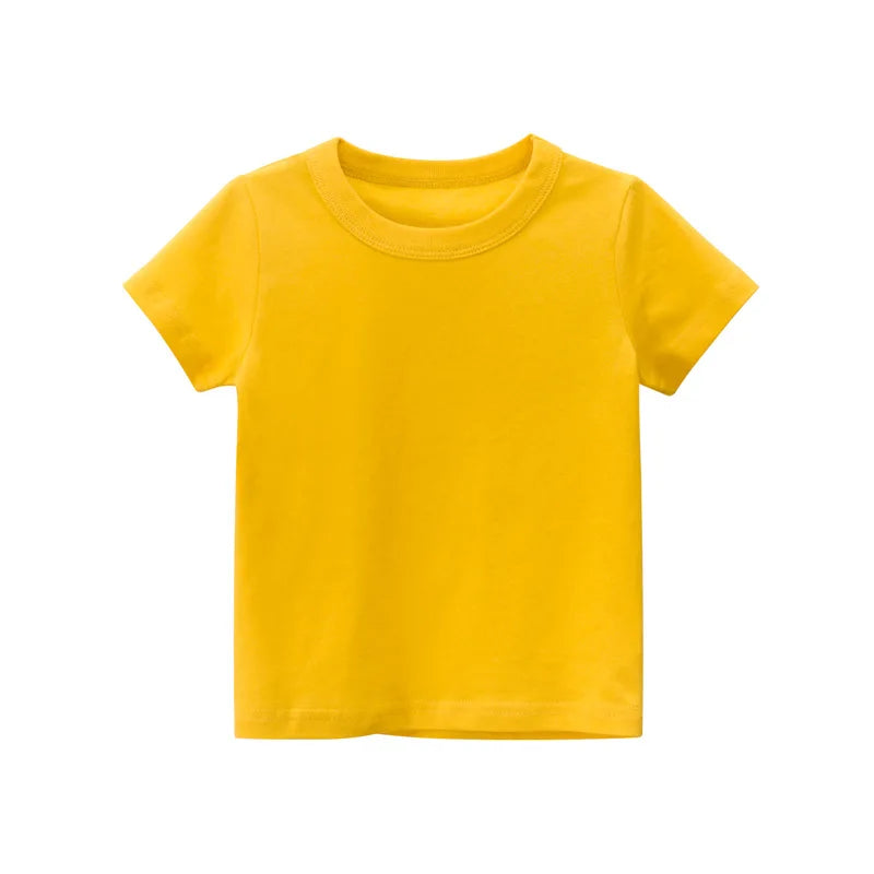 Kids Solid 100% Cotton Short Sleeve T-Shirt – Unisex, Ages 1-9Y