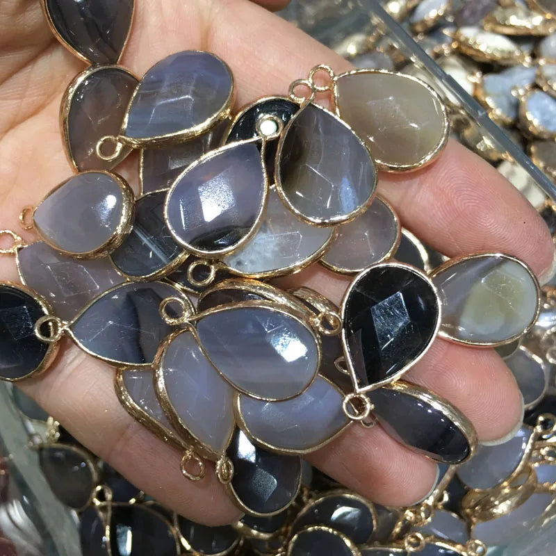 Natural Stone Pendant Water Drop Shape Faceted Mix Color Exquisite Charms For Jewelry Making DIY Bracelet Necklace Accessories
