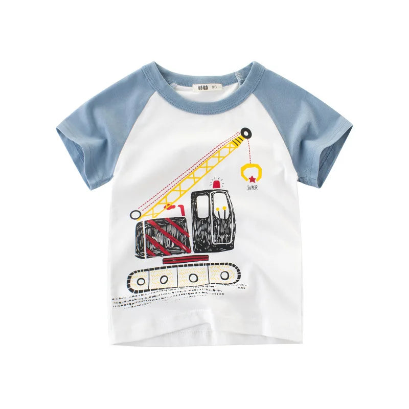 Tsaujia Boys' Short Sleeve Cotton T-Shirt - Cartoon Print Active Top