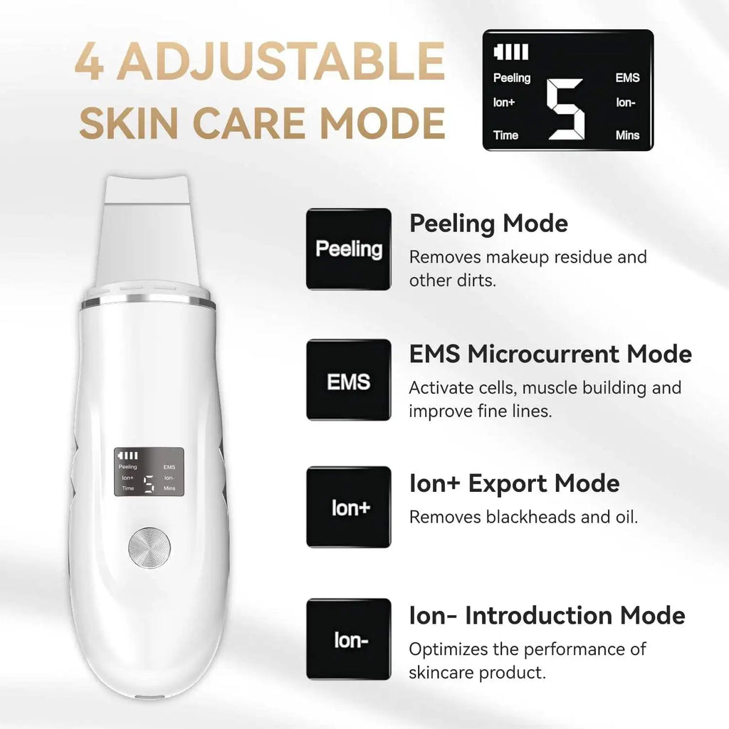 Ultrasonic Skin Scrubber Blackhead Remover Peeling Pore Cleaner Face Cleaning Blackhead Removal Shovel Face Deep Cleaning Device