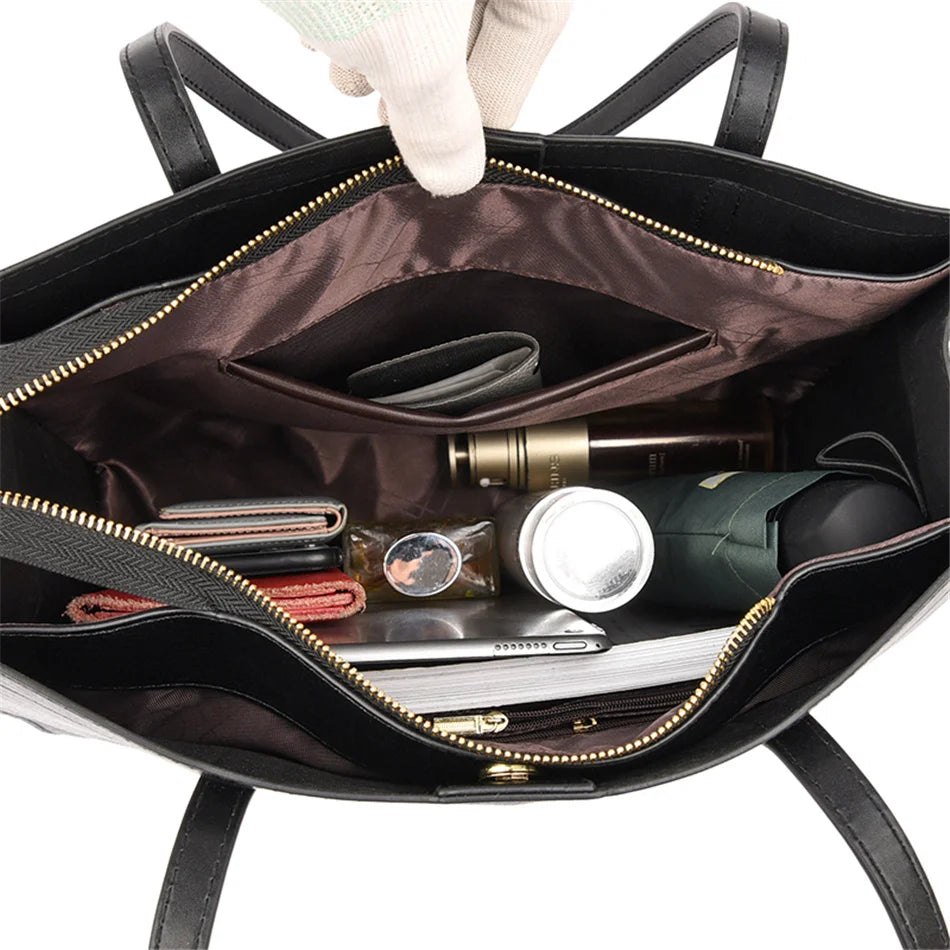Vintage Large Capatity Tote Shoulder Bags Fashion Top-Handle Bags High Quality Leather Bags Casual Letter Design Handbag