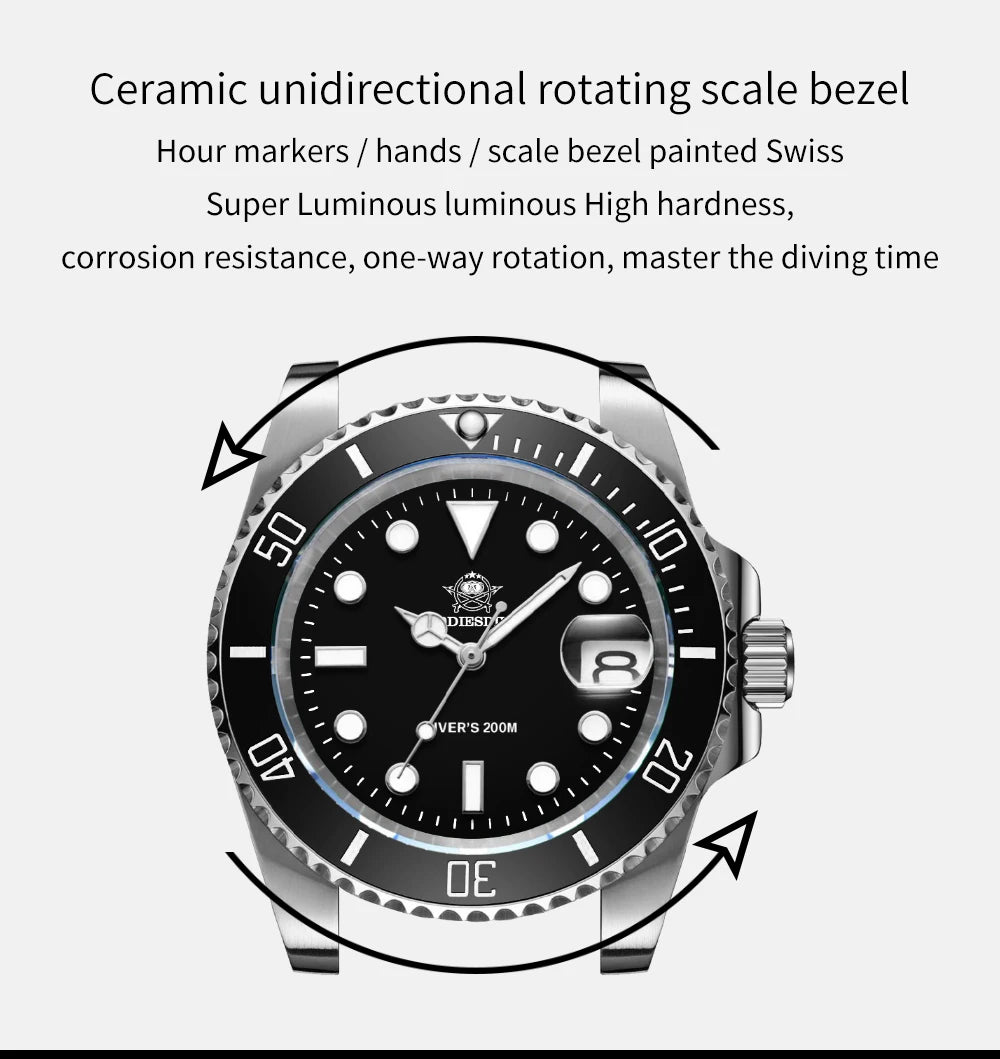 ADDIESDIVE stainless steel watch men's European and American business casual quartz watch 200m waterproof outdoor analog watches