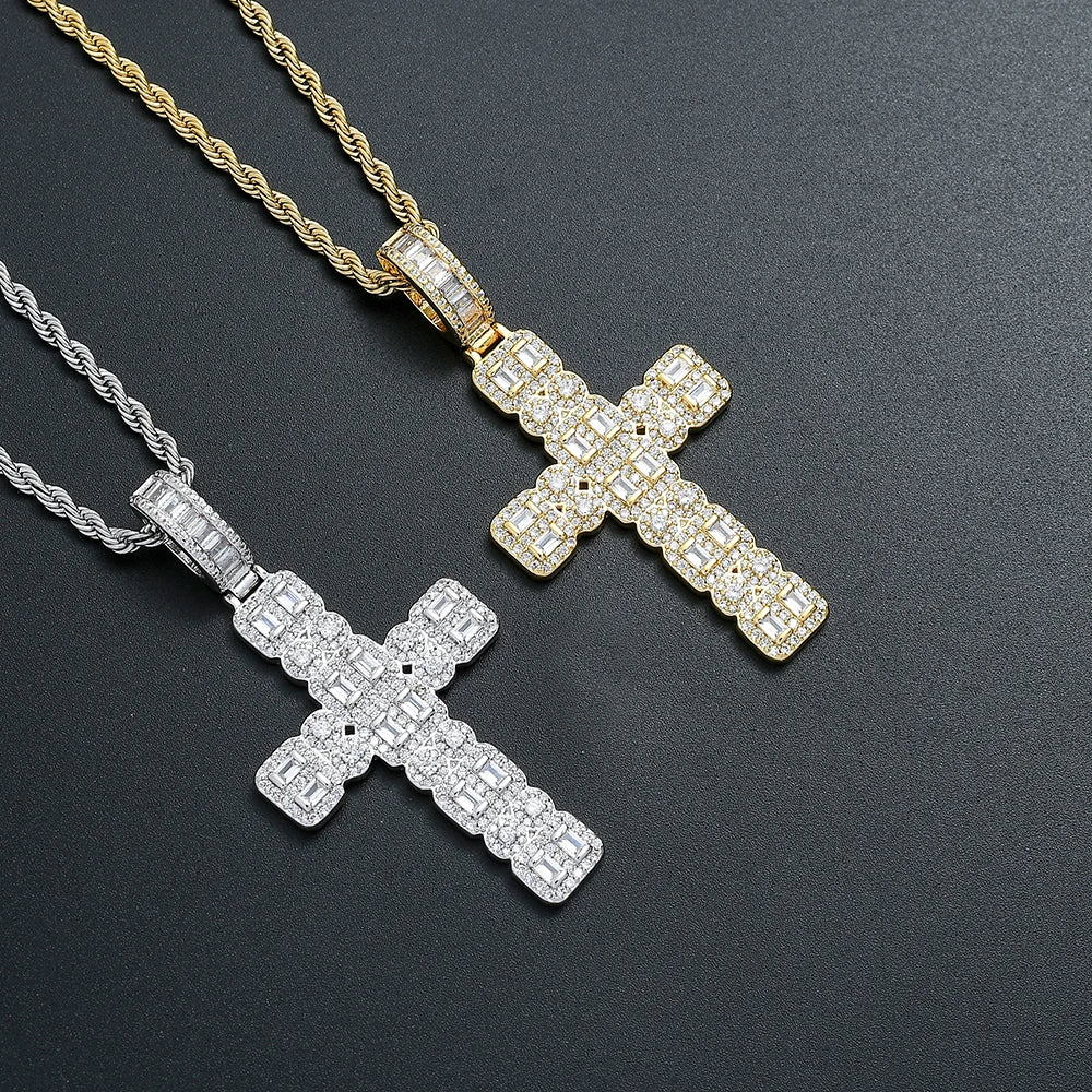 Cn341 Brass Setting Cz Cross Pendants Hip Hop Necklace Bling Bling Jewelry