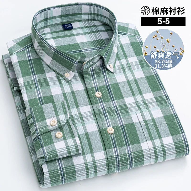 Men's Cotton Linen Long Sleeve Casual Button-Up Shirt - Slim Fit