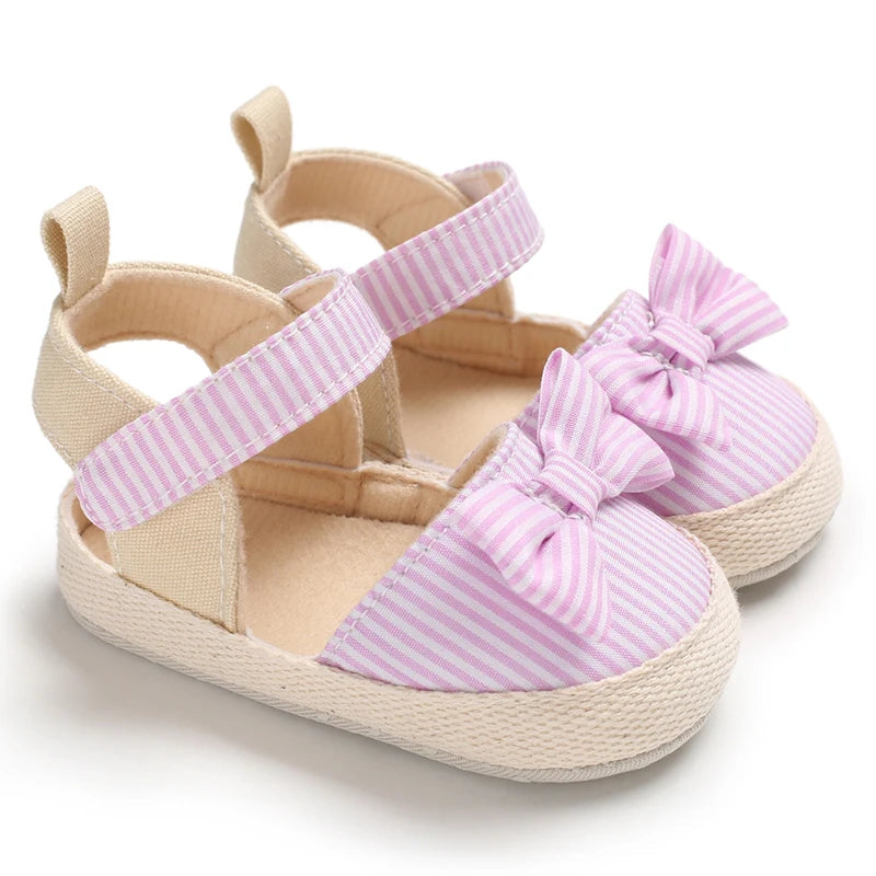 Baby Girls First Walker Sandals - Butterfly Knot Soft Cotton Sole