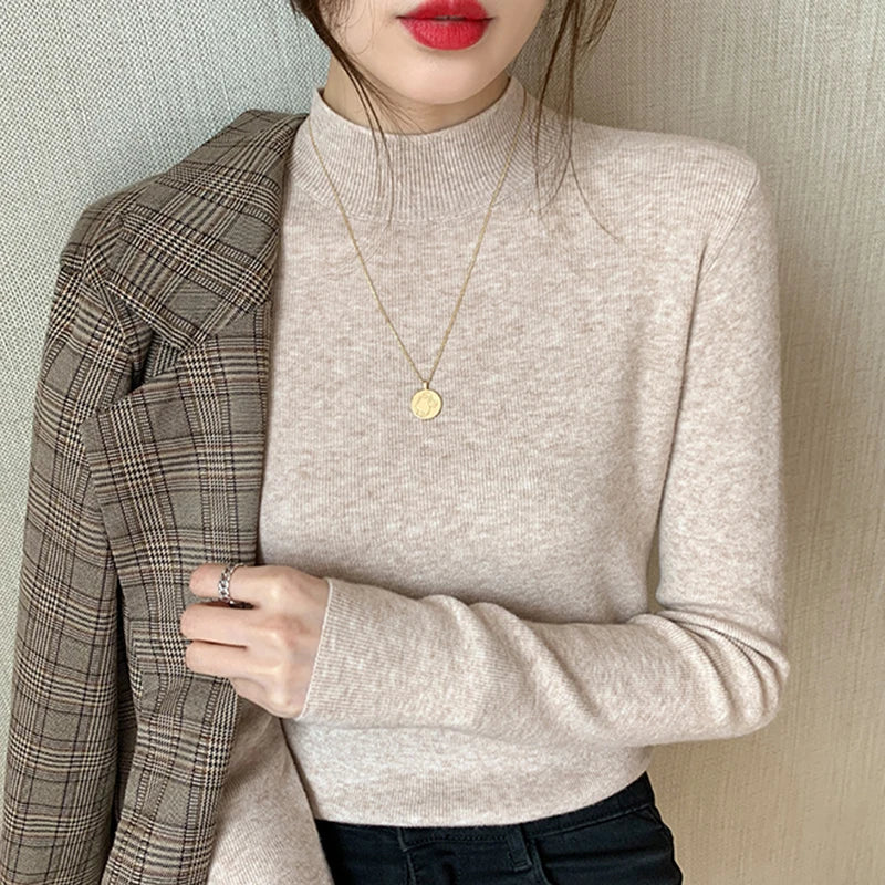 AOSSVIAO Turtleneck Sweater Women Fashion 2026 New Stretch Tops Women Knitted Pullovers Long Sleeve Bottoming Knitted Sweater
