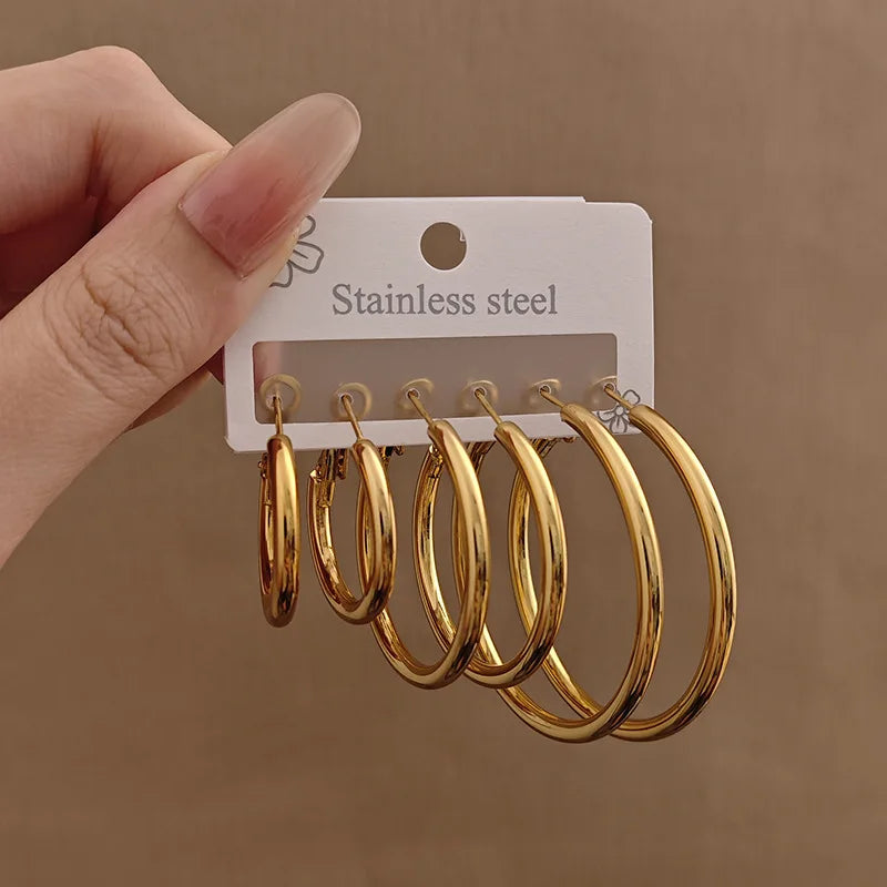 Trendy Gold-Plated High-End Stainless Steel Heart-Shape Five Pointed Star Earrings Large And Cute Colorfast Earrings
