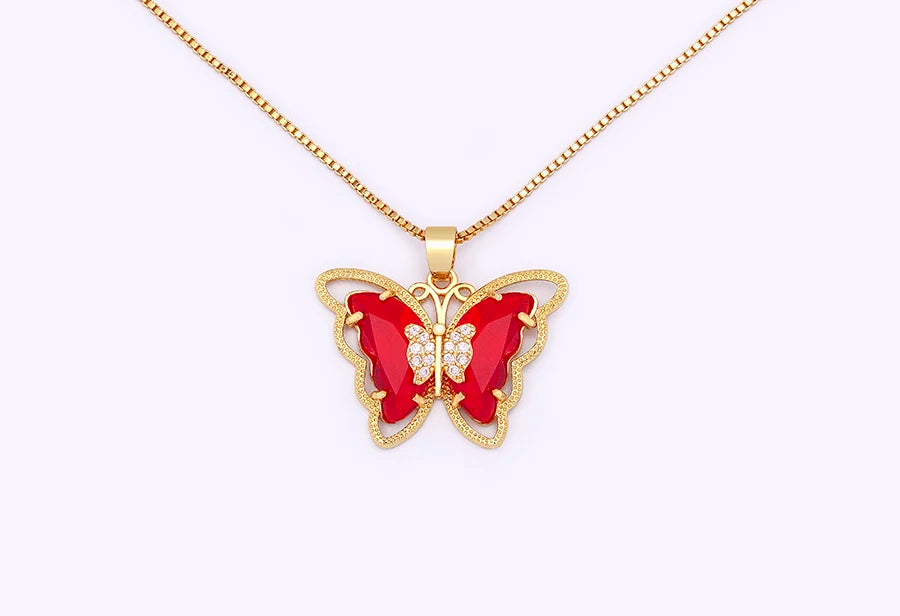 Nidin Top Quality Austrian Crystal Zircon 10 Colors Butterfly Pendant For Women Female Colorful Animal Necklace Jewelry Gifts