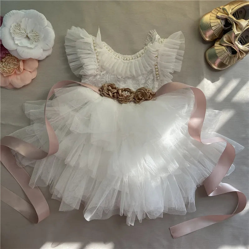 Elegant Little Girls Lolita Dress for Christmas Toddler Boho Chic Birthday Party Costume+ Blet 2pcs Outfit Set Wedding Clothing