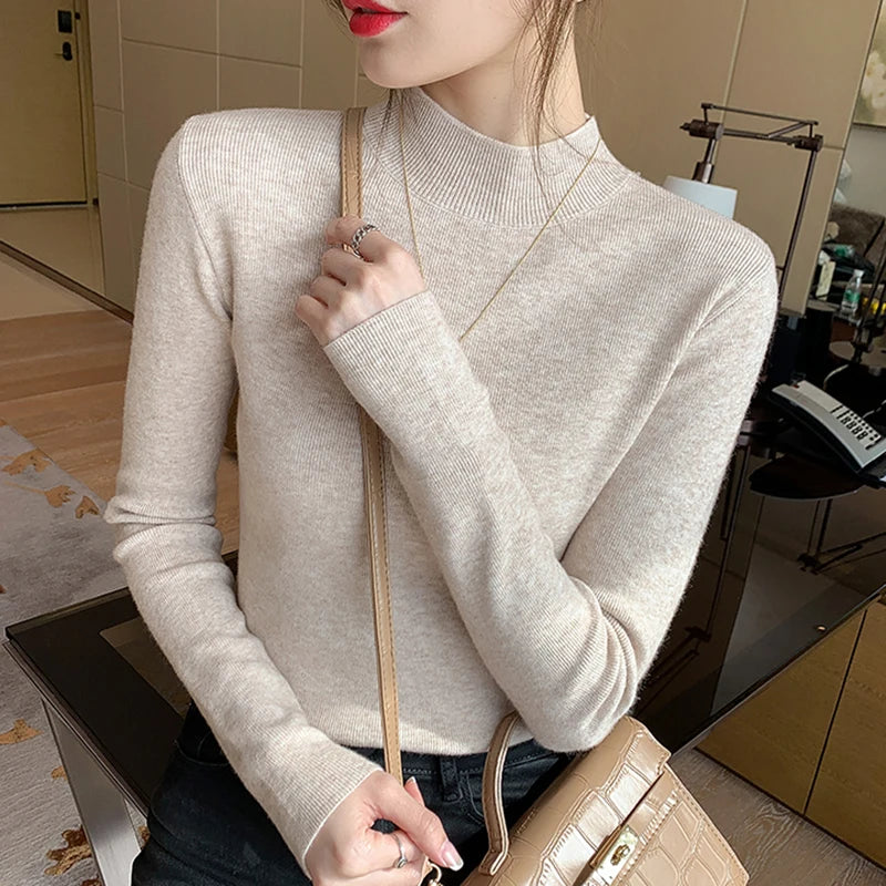 AOSSVIAO Turtleneck Sweater Women Fashion 2026 New Stretch Tops Women Knitted Pullovers Long Sleeve Bottoming Knitted Sweater