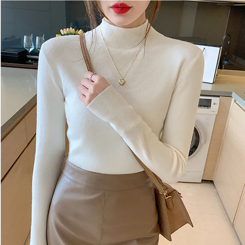 AOSSVIAO Turtleneck Sweater Women Fashion 2026 New Stretch Tops Women Knitted Pullovers Long Sleeve Bottoming Knitted Sweater