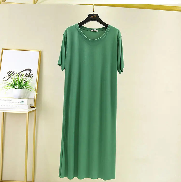 Fresh candy color night dress women new ice silk cotton summer nightshirt casual loose nightgowns student's sleepwear dresses