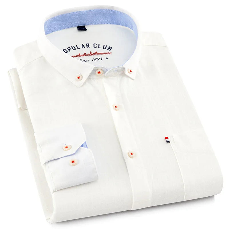 Men's Cotton Linen Long Sleeve Casual Button-Up Shirt - Slim Fit