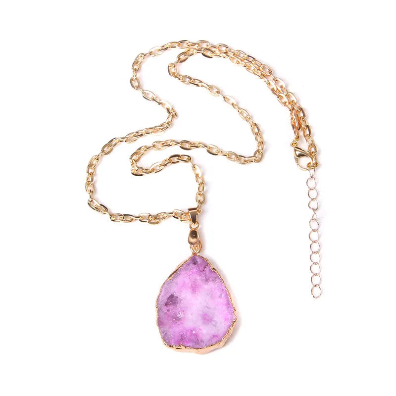 Metal chain healing energy necklace for women Dyed Natural crystal agat druzy crystal Minerals gem stone pendant charm necklace