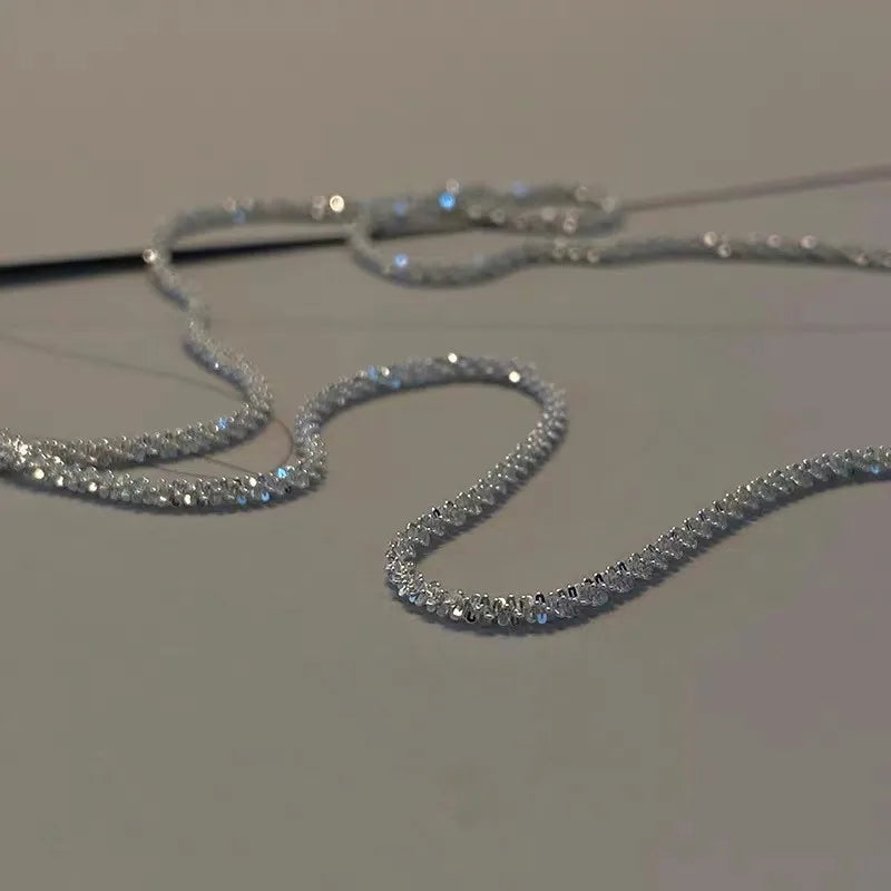 New Trendy Sparkling Silver Color Choker Necklace for Women Elegant Clavicle Chain Necklace Party Wedding Collar Jewelry Gifts