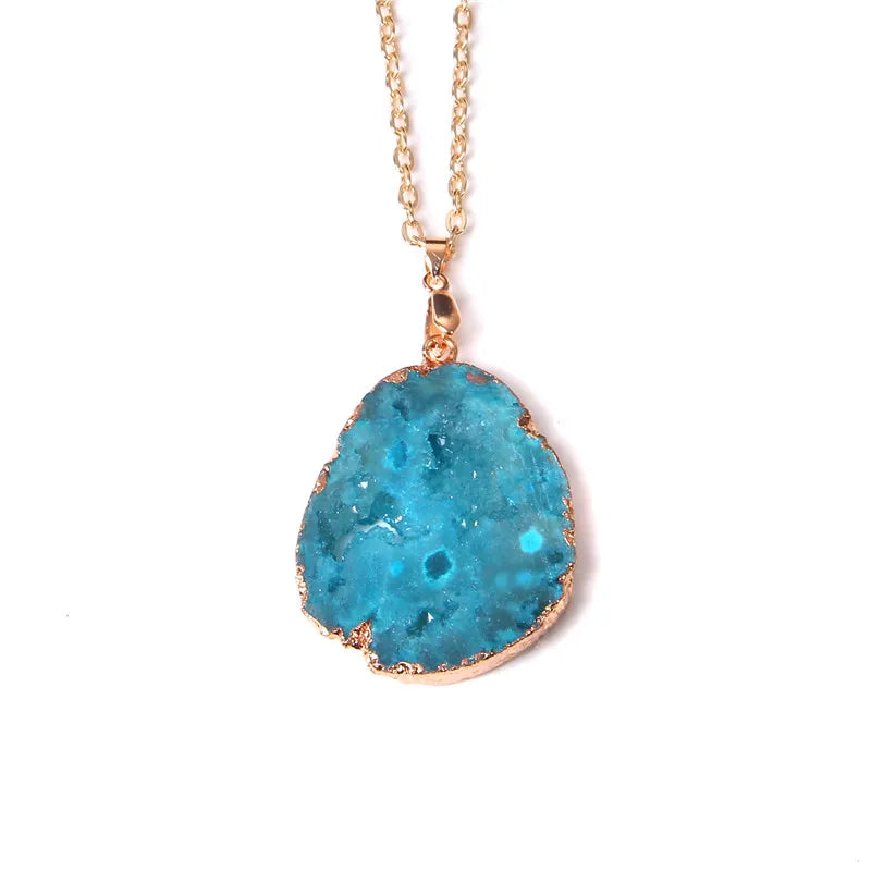 Metal chain healing energy necklace for women Dyed Natural crystal agat druzy crystal Minerals gem stone pendant charm necklace