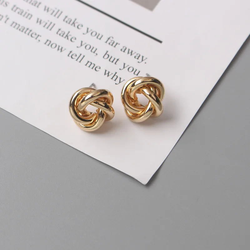 Tiny Metal Stud Earrings For Women'S Gold Color Twist Round Earrings Small Unusual Earrings Boucles D'Oreilles Fashion Jewelry
