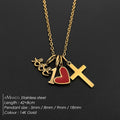 Emanco Gold Color Stainless Steel Necklace Romantic Style Heart Cross Zircon Elements Occasion Trendy Statement Jewelry