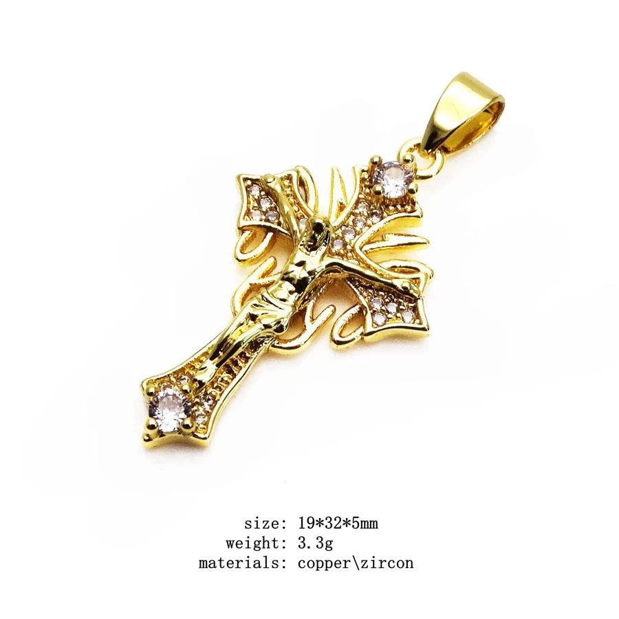 Jesus Cross Micro White Zircon Pendant Crucifix Pendant Contracted Fashion Pendant Necklace Chain Diy Jewelry Accessories