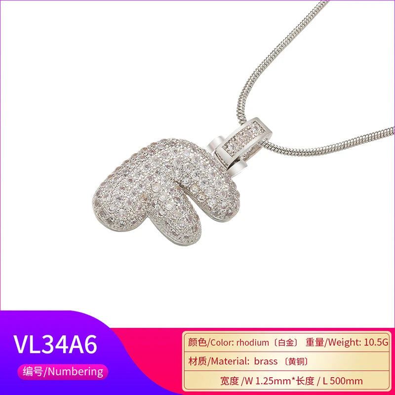 Zhukou 1.25X500Mm Fat And Lovely Crystal Brass Silver Color Letter Necklace For Women'S Friends Birthday Model: Vl34
