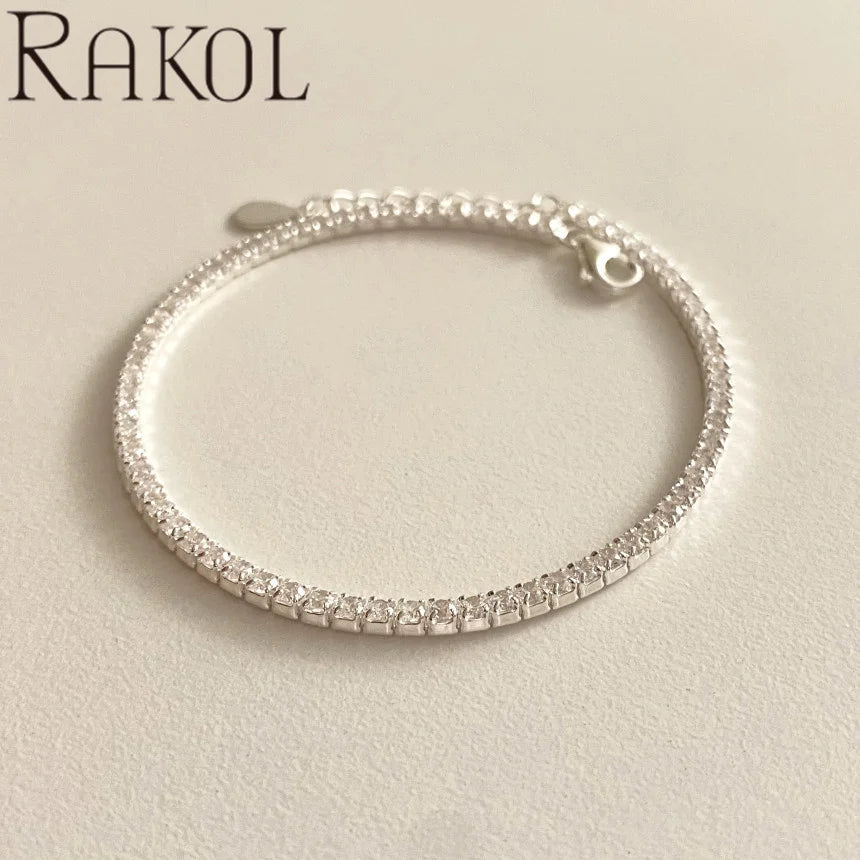 Rakol A356 Minimalist Ins Style S925 Sterling Silver Full Inlaid Square Zircon Tennis Bracelet