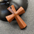 Joya Hand Carved Gemstone Cross Pendant Necklace For Men & Women'S With Adjustable Rope Quartz Crystal Jesus Punk Jewelry