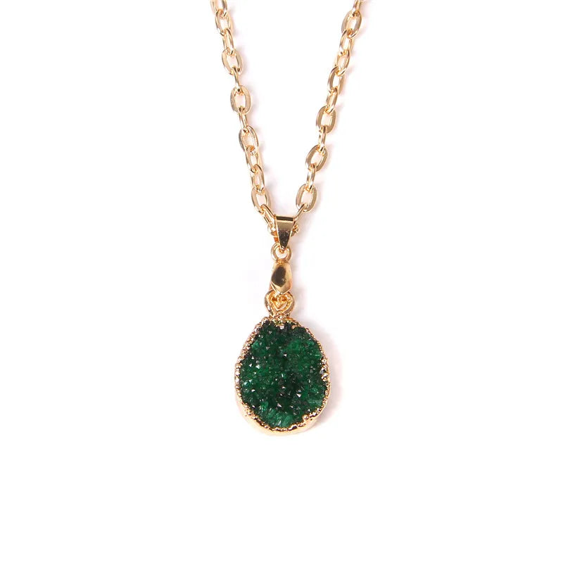 Metal chain healing energy necklace for women Dyed Natural crystal agat druzy crystal Minerals gem stone pendant charm necklace