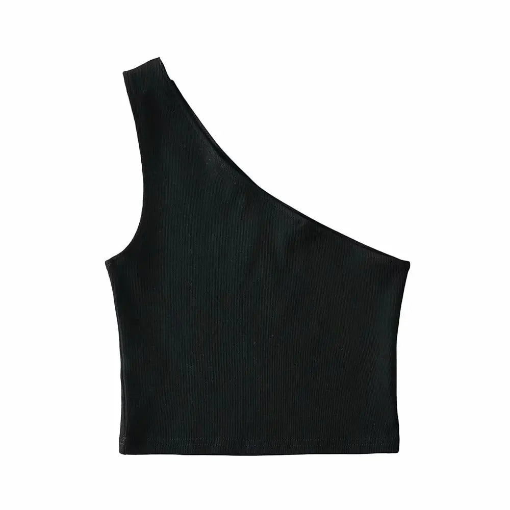 One Shoulder Cropped Tanks Top Women Summer Sleeveless Tanks Camis Sexy Oblique Collar Elastic Corset Slim Crop Tops Tube Lady