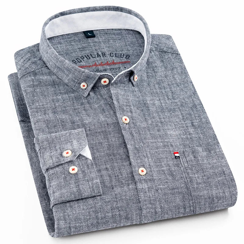 Men's Cotton Linen Long Sleeve Casual Button-Up Shirt - Slim Fit