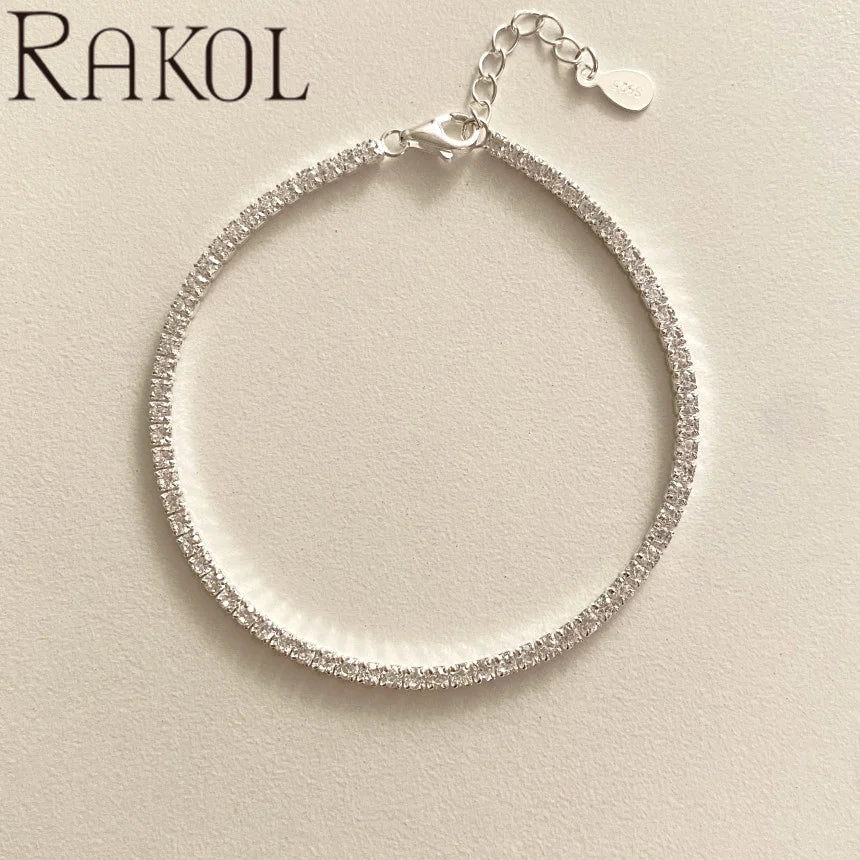 Rakol A356 Minimalist Ins Style S925 Sterling Silver Full Inlaid Square Zircon Tennis Bracelet