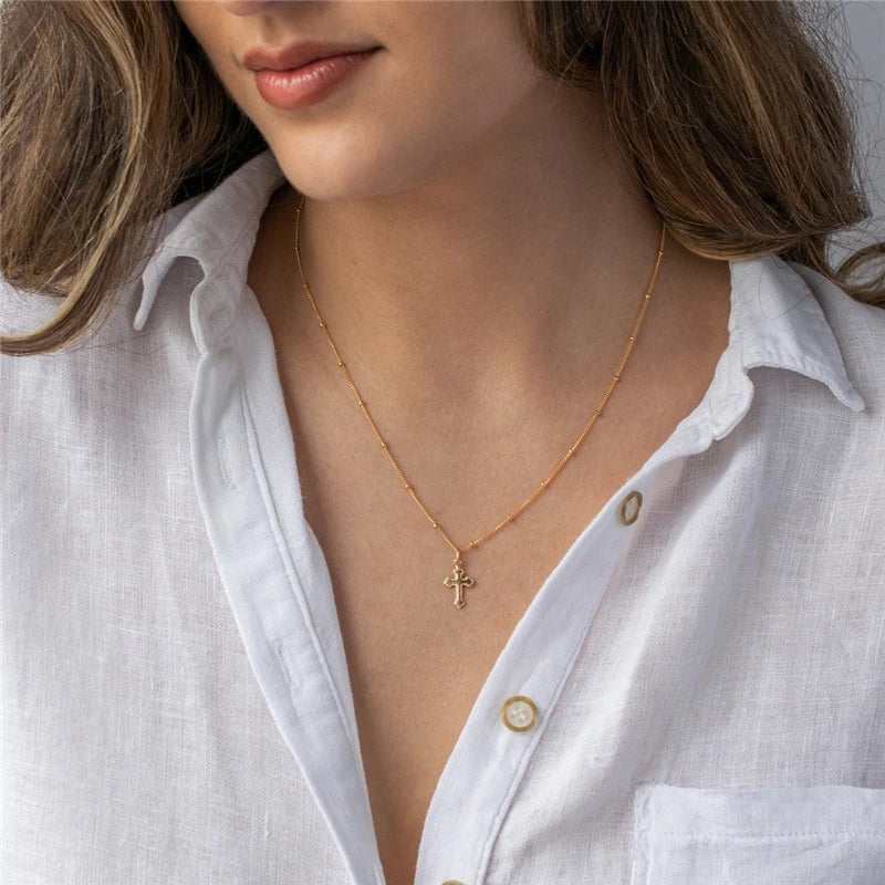 Cross Pendant Necklace 14K Gold Filled Minimalist Boho Jewelry For Women Elegant Everyday Accessory