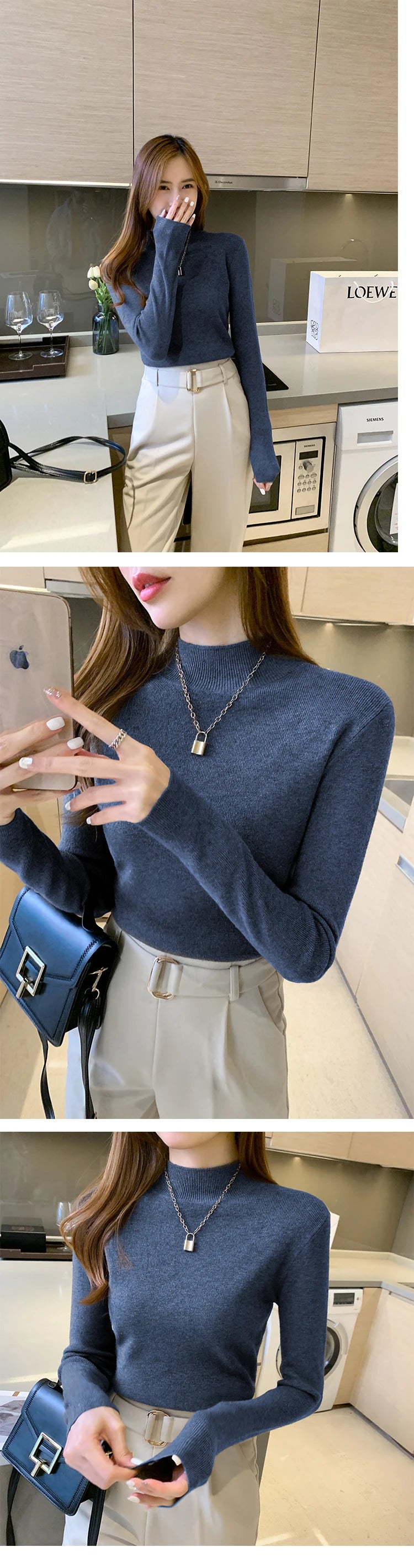AOSSVIAO Turtleneck Sweater Women Fashion 2026 New Stretch Tops Women Knitted Pullovers Long Sleeve Bottoming Knitted Sweater