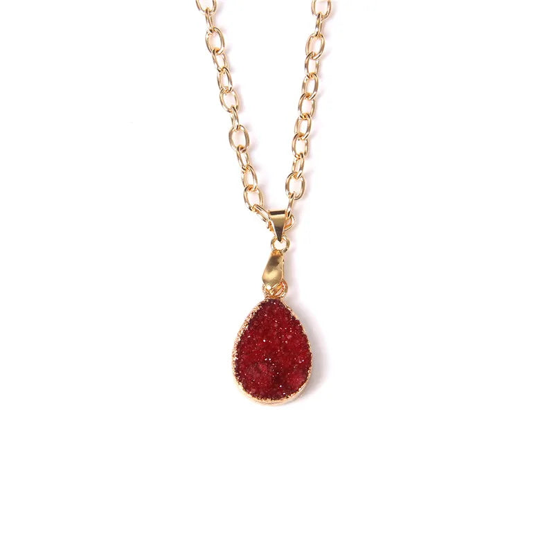 Metal chain healing energy necklace for women Dyed Natural crystal agat druzy crystal Minerals gem stone pendant charm necklace