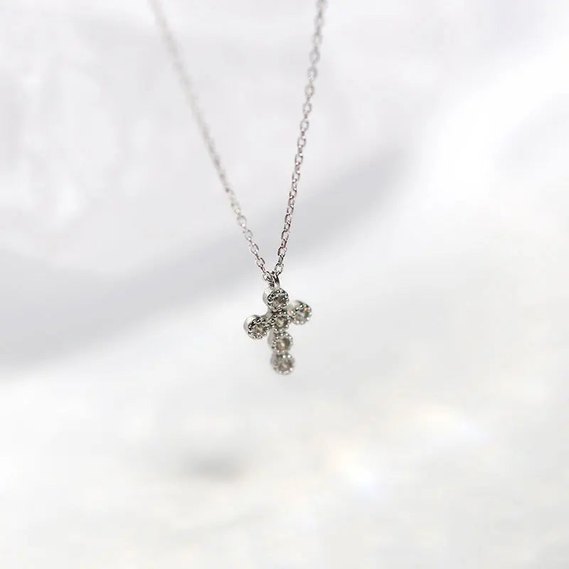 925 Sterling Silver Pavé Crystal Cross Pendant Necklace Women'S Classic Temperament Wedding Jewelry Girlfriend