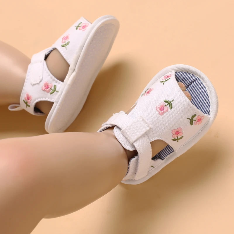 Baby Girls First Walker Sandals - Butterfly Knot Soft Cotton Sole