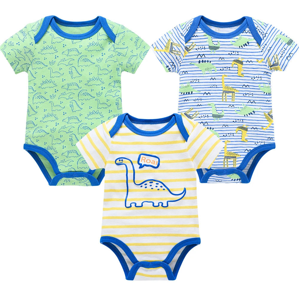 Kavkas Baby Bodysuits Short Sleeve Cotton Cartoon Print - 3-6 Pack