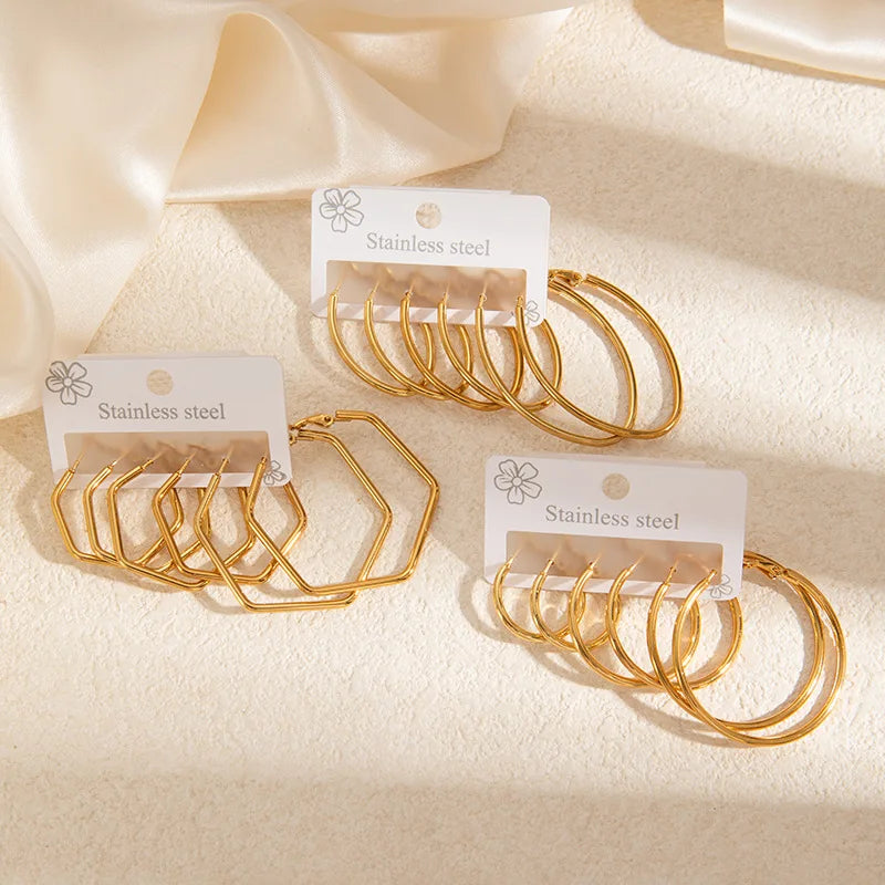 Large Stainless Steel Stud Earrings High-End Gold-Plated Heart-Shaped Five-Pointed Star Design Colorfast For Occasions