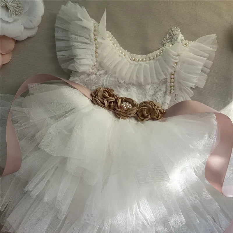 Elegant Little Girls Lolita Dress for Christmas Toddler Boho Chic Birthday Party Costume+ Blet 2pcs Outfit Set Wedding Clothing