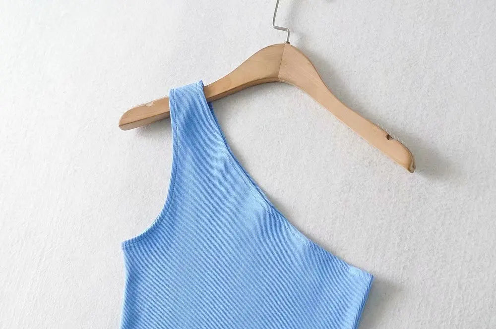 One Shoulder Cropped Tanks Top Women Summer Sleeveless Tanks Camis Sexy Oblique Collar Elastic Corset Slim Crop Tops Tube Lady
