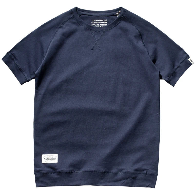 2025 Summer New Raglan Sleeve Solid Color T-shirt Men's Fashion Short-sleeved Round Neck 100% Cotton Washed Bottoming Tops