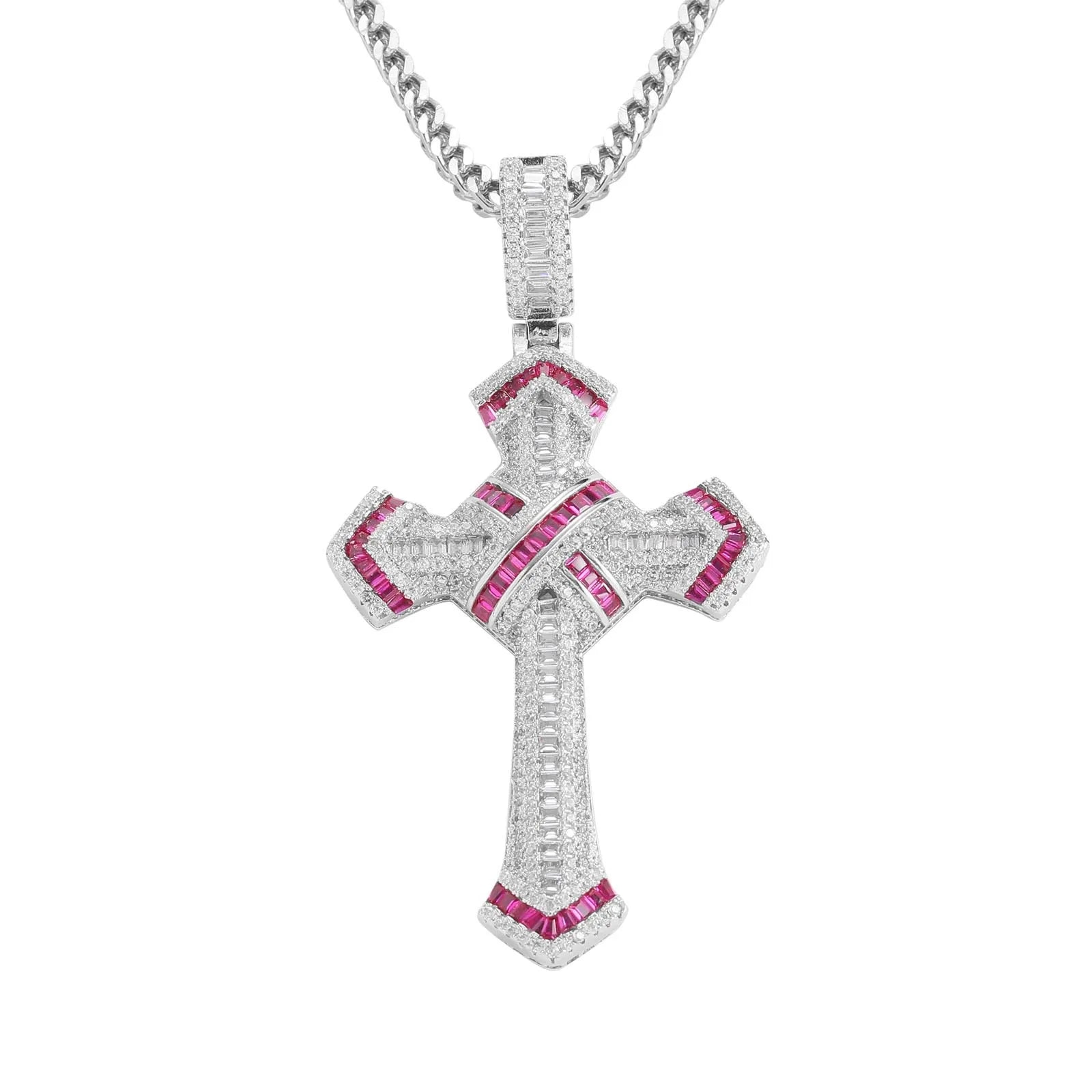 Hot Selling Copper Inlaid Color Zirconium Cross Pendant Personalized Trendy Men'S Hip-Hop Pendant Necklace