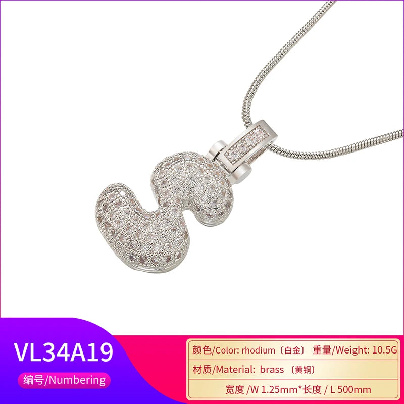 Zhukou 1.25X500Mm Fat And Lovely Crystal Brass Silver Color Letter Necklace For Women'S Friends Birthday Model: Vl34