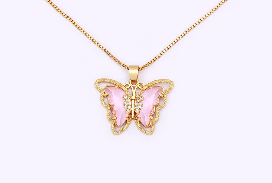 Nidin Top Quality Austrian Crystal Zircon 10 Colors Butterfly Pendant For Women Female Colorful Animal Necklace Jewelry Gifts