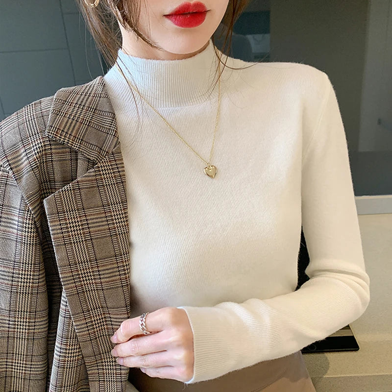 AOSSVIAO Turtleneck Sweater Women Fashion 2026 New Stretch Tops Women Knitted Pullovers Long Sleeve Bottoming Knitted Sweater