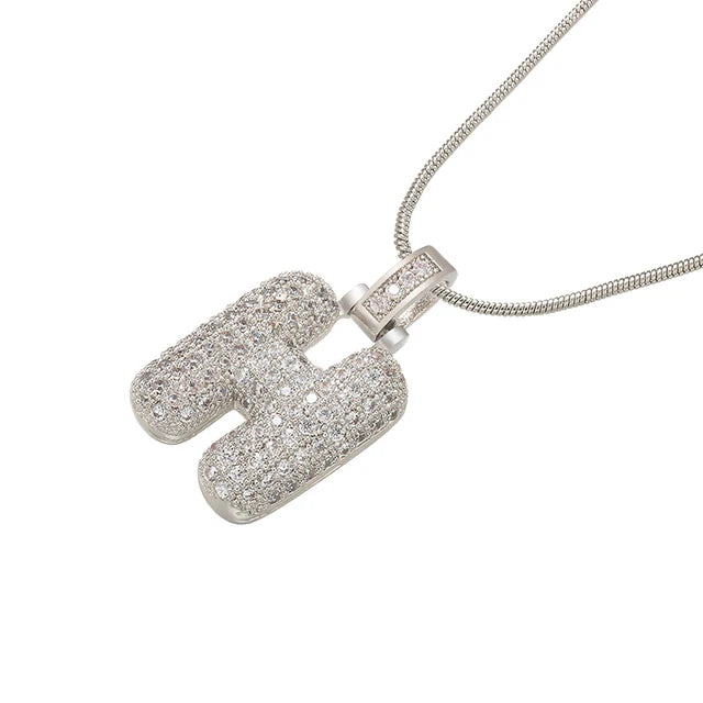 Zhukou 1.25X500Mm Fat And Lovely Crystal Brass Silver Color Letter Necklace For Women'S Friends Birthday Model: Vl34