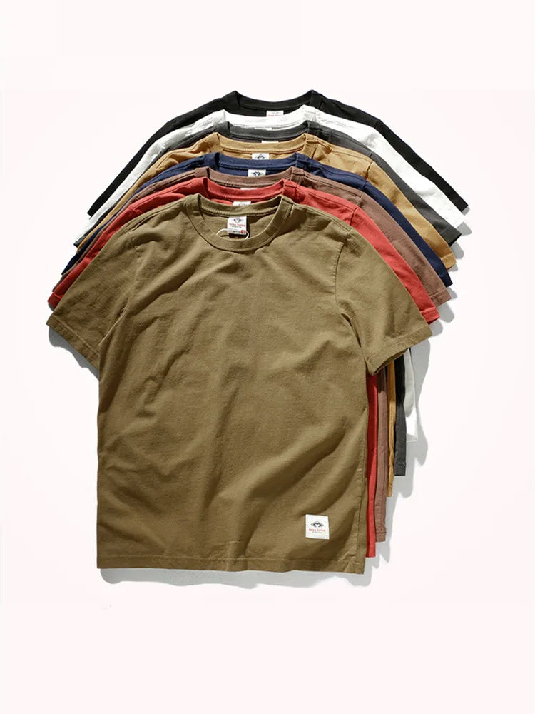 31100# Summer New Men's Fashion Simple Short-sleeved O-neck Solid Color T-shirt 100% Cotton Washed Old Bottoming Slim T Shirt