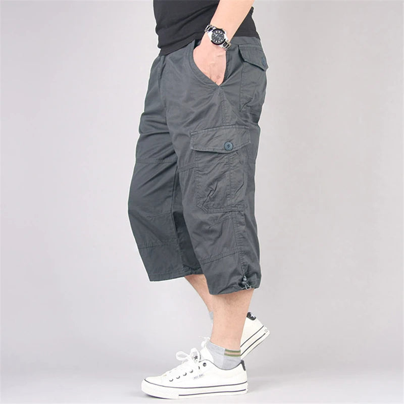 Long Length Cargo Shorts Men Summer Multi-Pocket Casual Cotton Elastic Capri Pants Men Military Tactical Short Hot Breeches  5XL