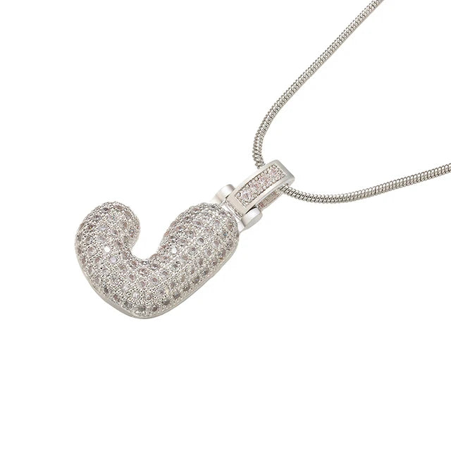 Zhukou 1.25X500Mm Fat And Lovely Crystal Brass Silver Color Letter Necklace For Women'S Friends Birthday Model: Vl34