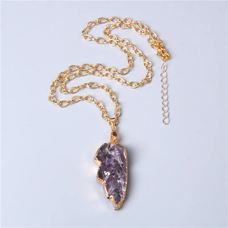 Metal chain healing energy necklace for women Dyed Natural crystal agat druzy crystal Minerals gem stone pendant charm necklace