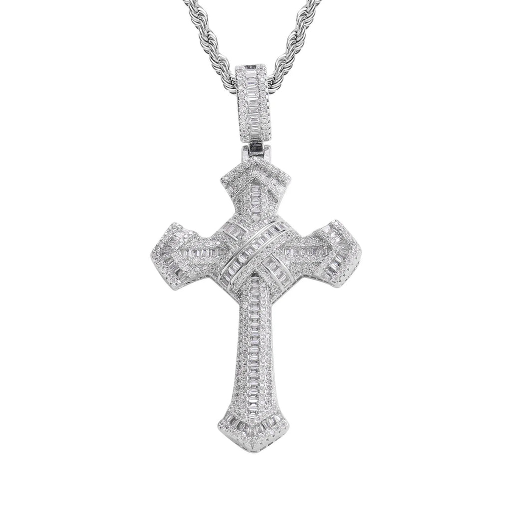 Hot Selling Copper Inlaid Color Zirconium Cross Pendant Personalized Trendy Men's Hip-hop Pendant Necklace Party Gift